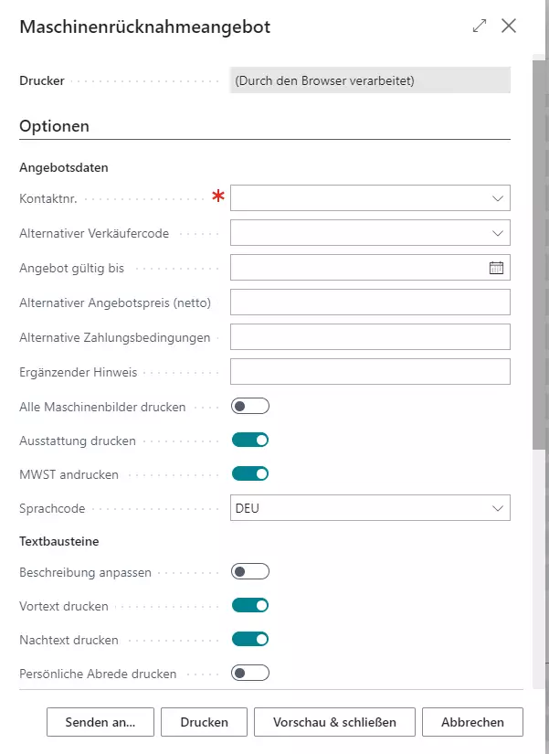 Assistent für Maschinenrücknahmeangebot