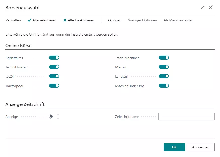 Börsenauswahl