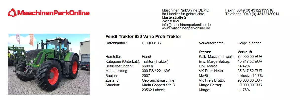 Maschinenliste mit Einkaufsinformationen