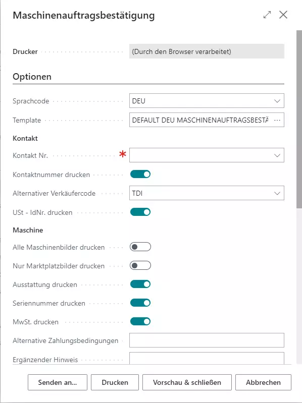 Maschinenauftrag drucken