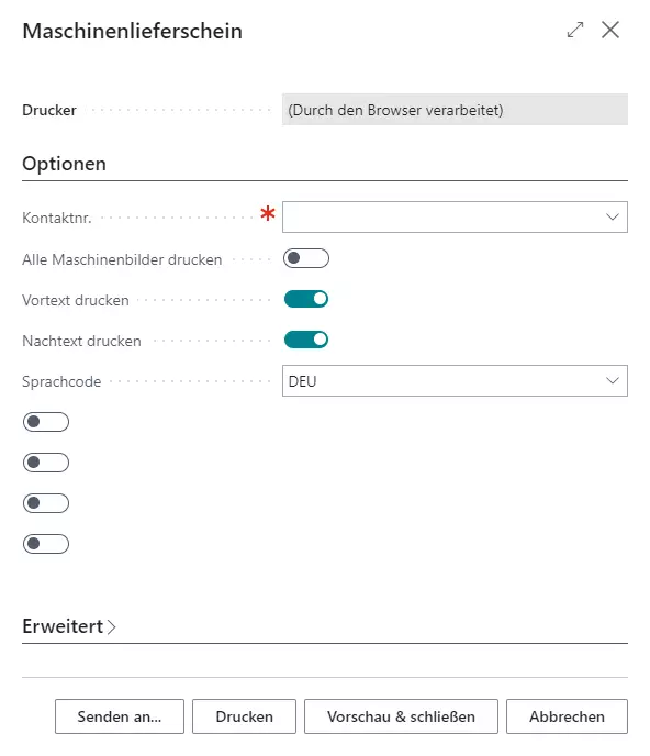 Maschinenlieferschein drucken