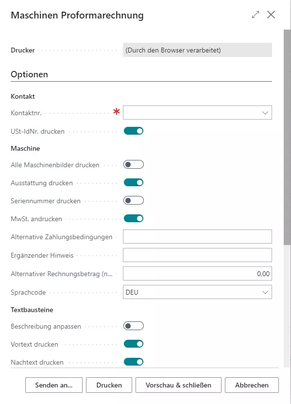 Proformarechnung drucken