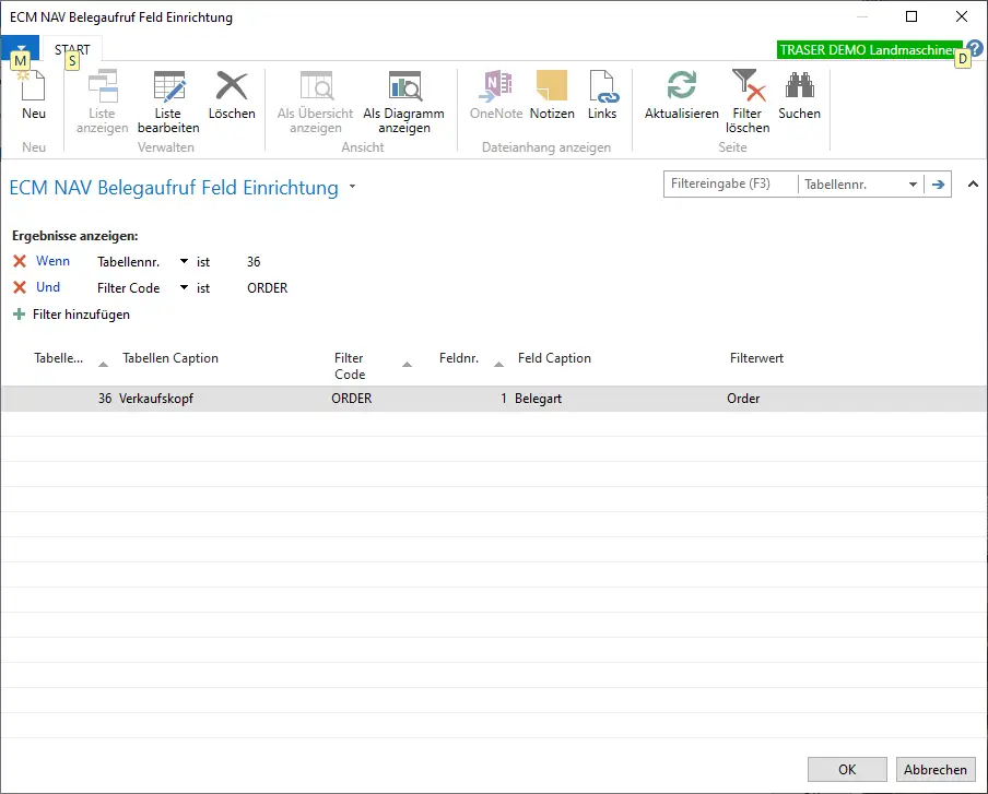 ECM-NAV -elegaufruf-Einrichtung
