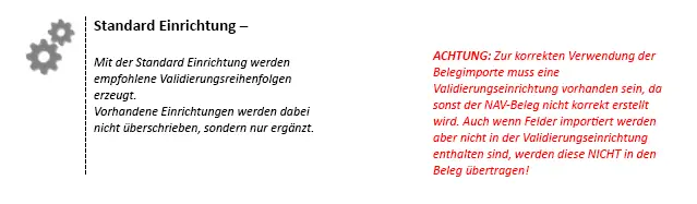 Standard Setup with warning message