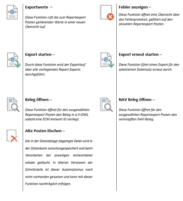 Export values, display errors, start exports and open receipt