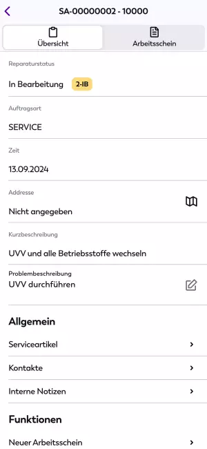 Übersicht Serviceaufträge