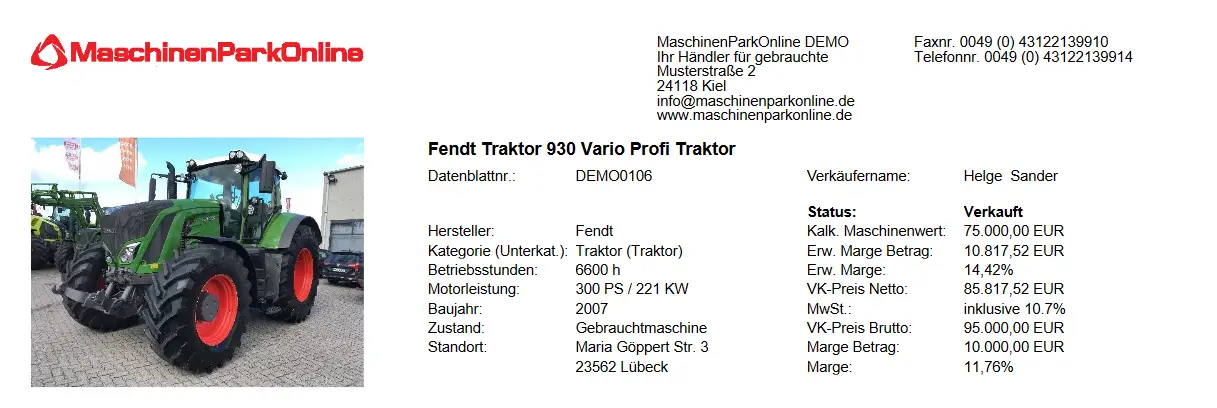 Machine List with Purchasing Information