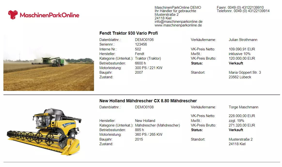 Detailed Machine List