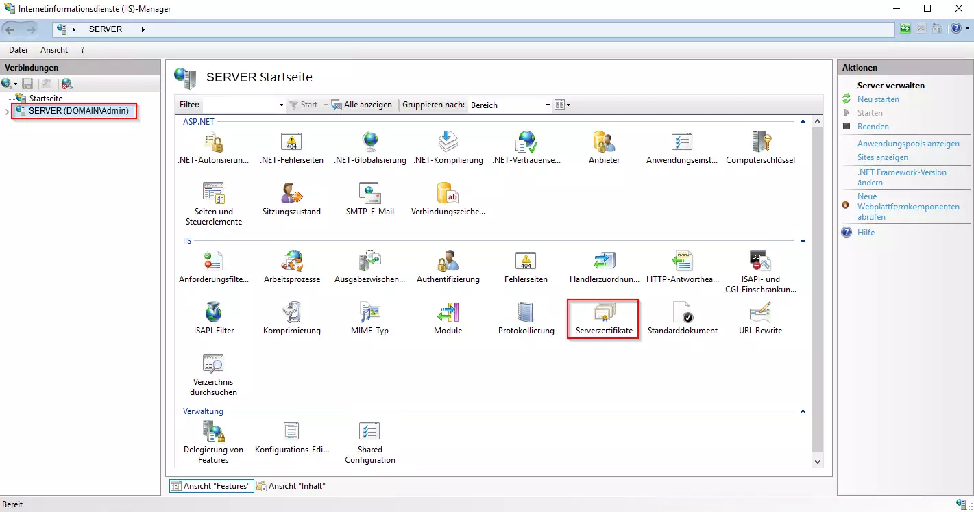 Internet Information Services (IIS Manager) window