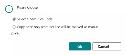 Price Code Adjustment Selection Window