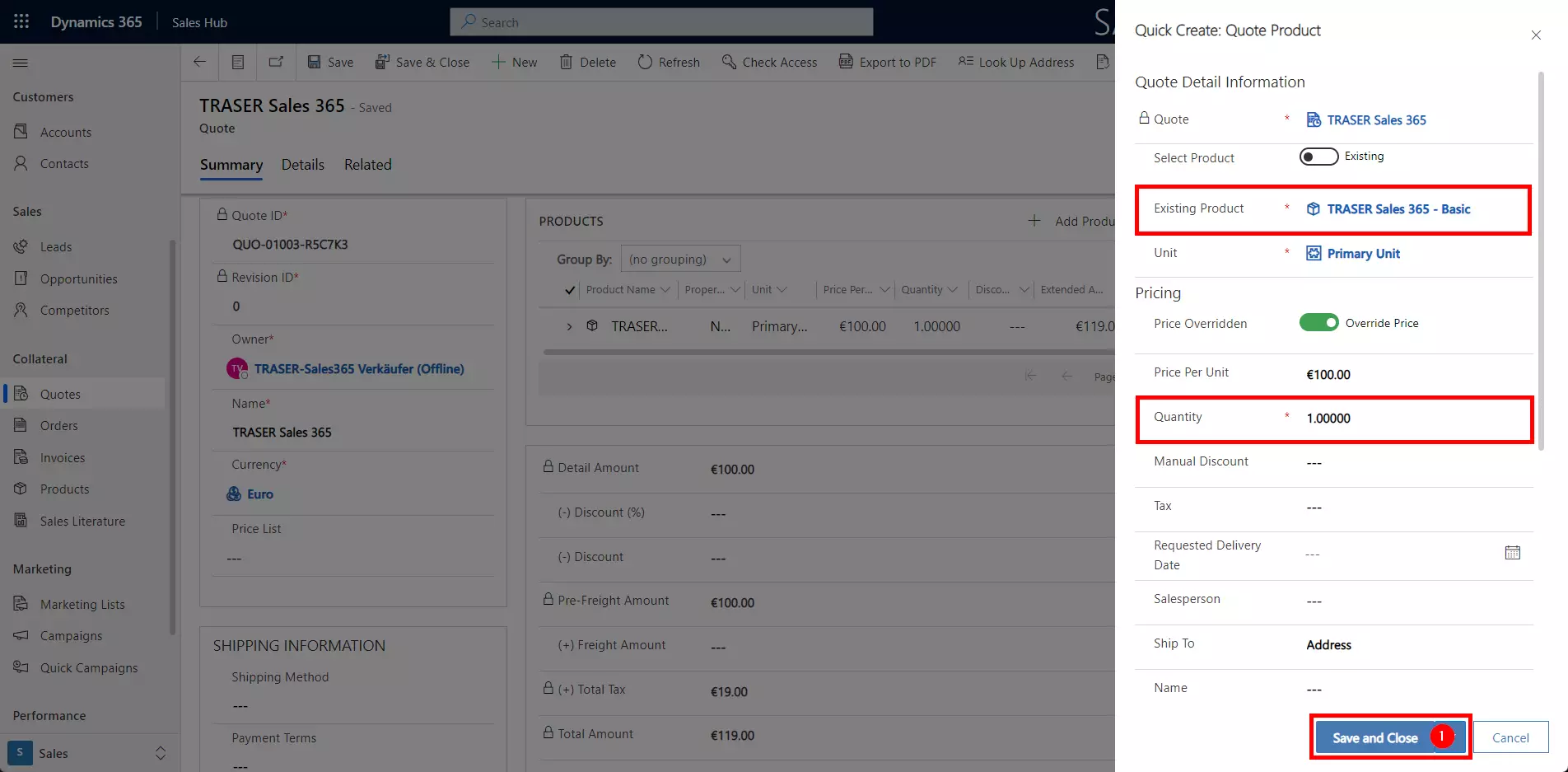 Dynamics 365 Sales Offer Add Product
