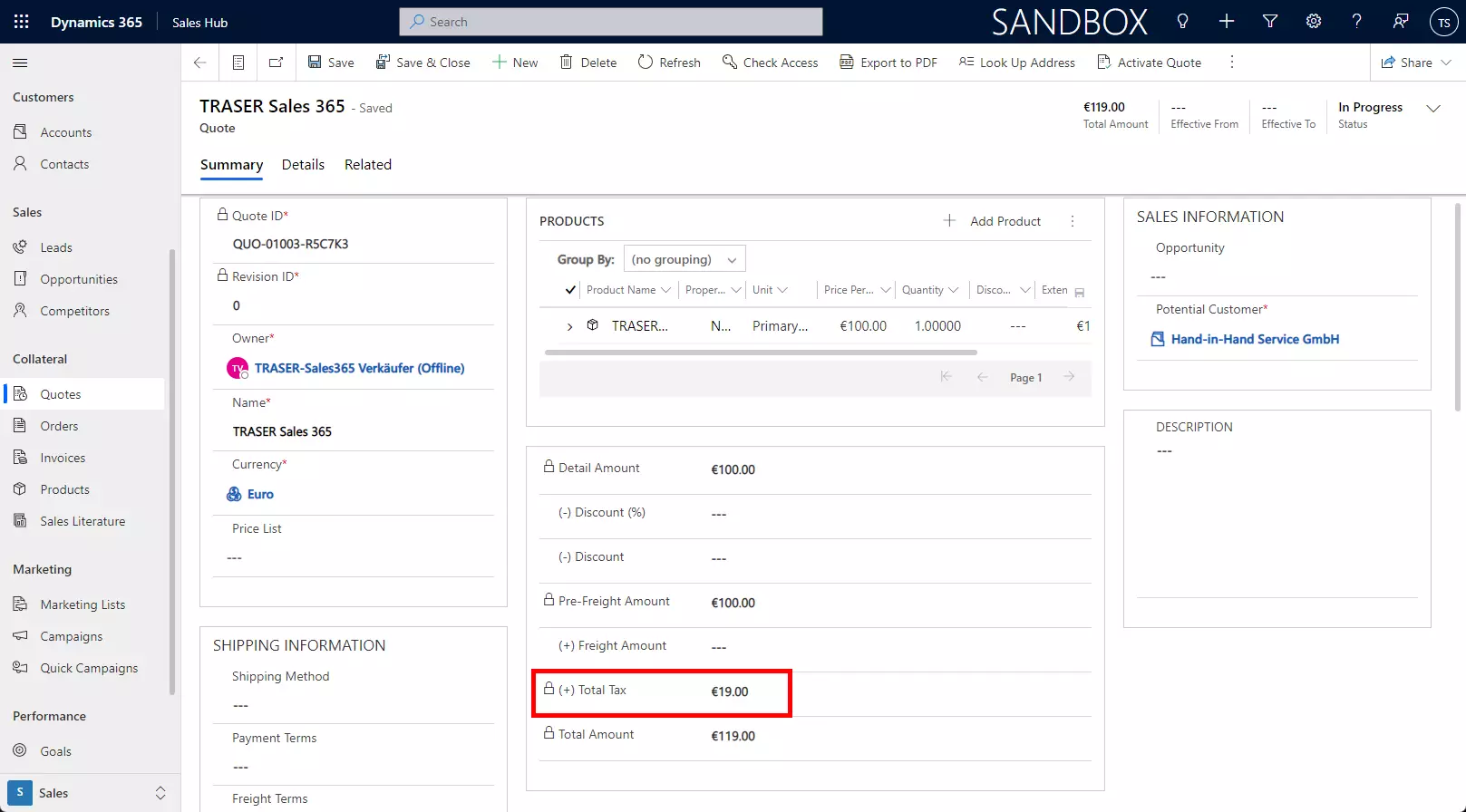 Dynamics 365 Sales offer price and tax calculation